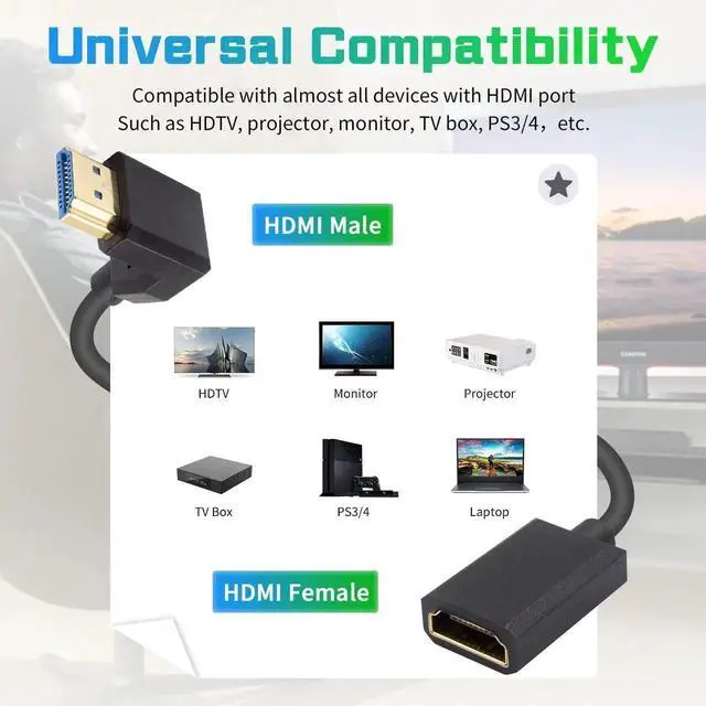Alt view image 4 of 7 - 8K HDMI Extender Cable 12inch/30cm Down Angle, 48Gbps High Speed Short Extension Cord Supports 8K@60Hz for PC, Laptop, TV, Xbox, PS5, PS4