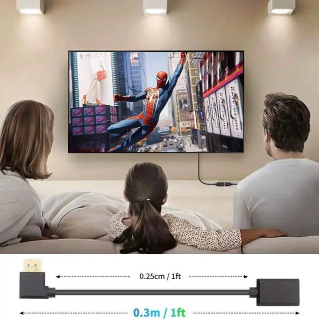 Alt view image 2 of 7 - 8K HDMI Extender Cable 12inch/30cm Right Angle, 48Gbps High Speed Short Extension Cord Supports 8K@60Hz for PC, Laptop, TV, Xbox, PS5, PS4