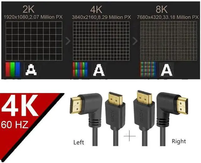 Alt view image 4 of 6 - 2FT 18Gbps HDMI 2.0 Cable 4K@60Hz, Right Angle Male to Male High Speed Shielded Cord for Xbox, HDTV, PS4, PS5, Switch