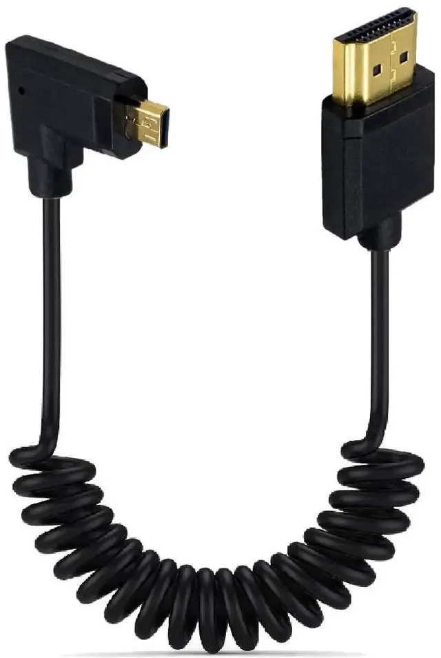 Main image of 3.9Ft Coiled Micro HDMI to HDMI 4K@60Hz Cable, Right Angle Micro HDMI 2.0 Male to HDMI Male Spring Cord 18Gbps High Speed for Camera, Tablet, Camcorder, HDTV