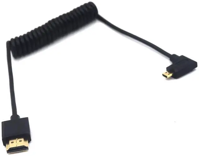 Alt view image 3 of 5 - 3.9Ft Coiled Micro HDMI to HDMI 4K@60Hz Cable, Right Angle Micro HDMI 2.0 Male to HDMI Male Spring Cord 18Gbps High Speed for Camera, Tablet, Camcorder, HDTV