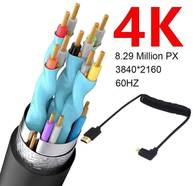 Alt view image 5 of 5 - 3.9Ft Coiled Micro HDMI to HDMI 4K@60Hz Cable, Right Angle Micro HDMI 2.0 Male to HDMI Male Spring Cord 18Gbps High Speed for Camera, Tablet, Camcorder, HDTV