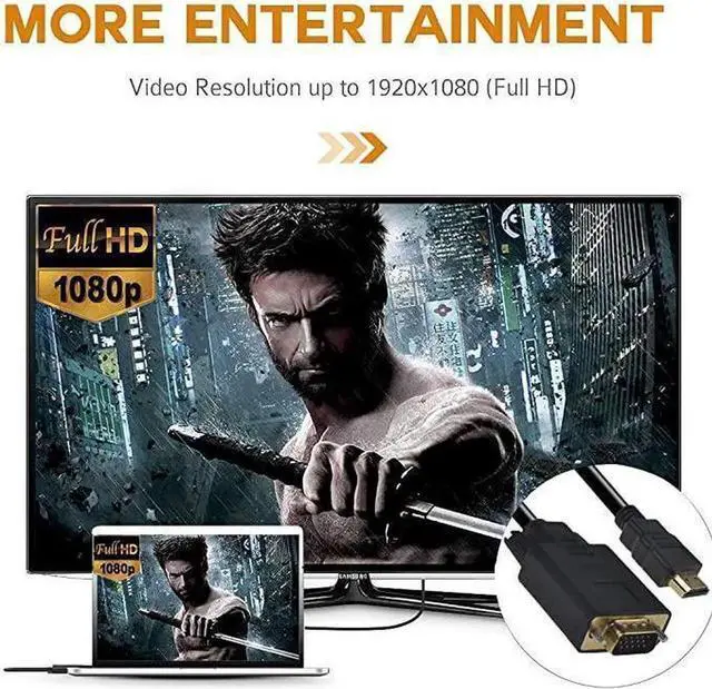 Alt view image 4 of 7 - 1080P HDMI Male to VGA Male 6FT Video Converter Cable, HDMI to VGA Adapter Cord for PC, Laptop, DVD, HDTV, Monitor, Projector