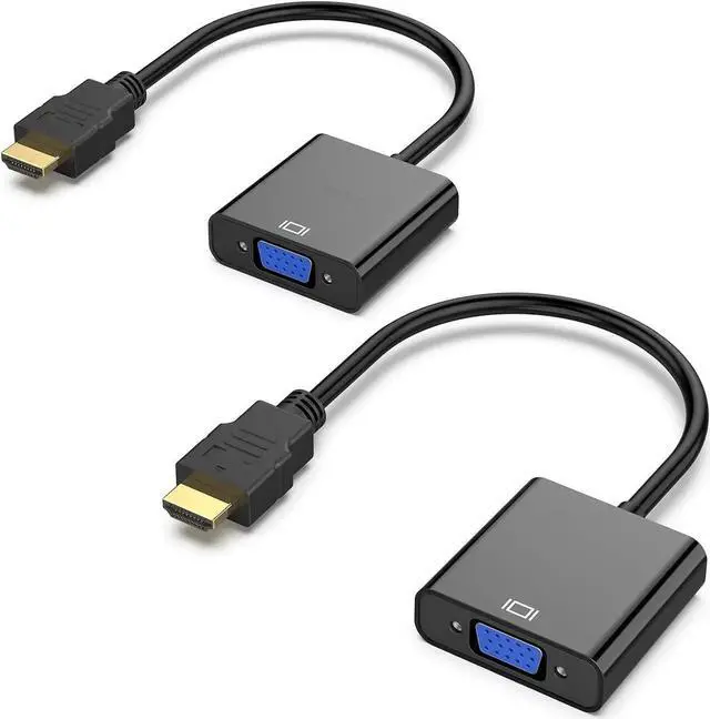 Main image of Gold-Plated HDMI to VGA Adapter (Male to Female), 2 Packs, Black, Compatible with Laptop, PC, Monitor, Projector, HDTV, Roku, Xbox and More