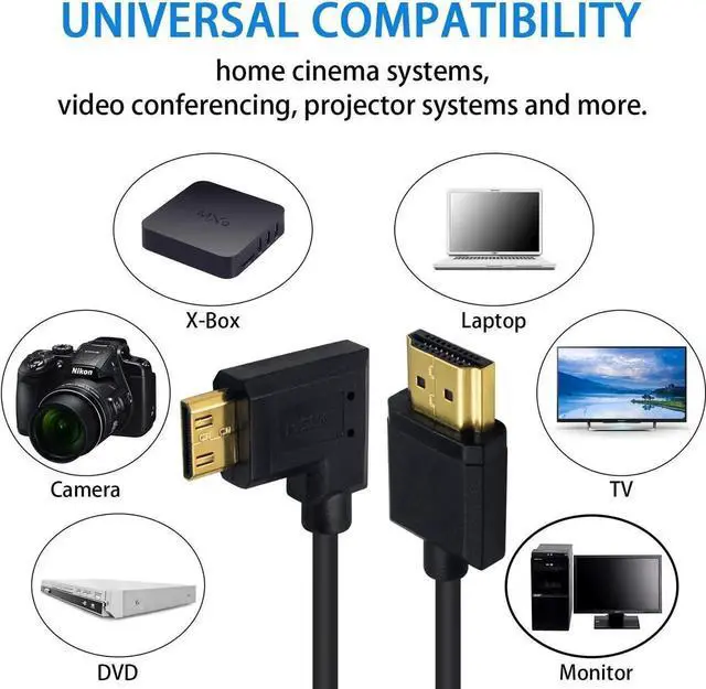 Alt view image 6 of 7 - Ultra-Thin Short 90 Degree Right Angle HDMI to Mini HDMI Cable 6inch/15cm, Mini HDMI Male to HDMI A Male Cable, Support 4K@60Hz Ultra HD, 1080p, 3D for Camera, Laptop, HDTV
