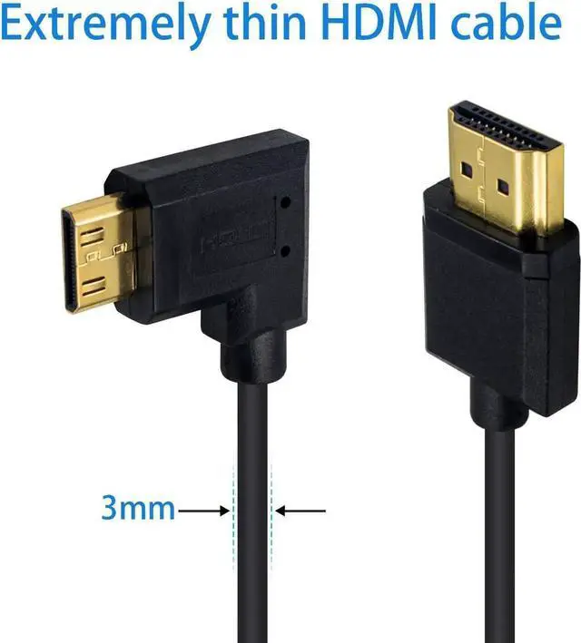 Alt view image 5 of 7 - Ultra-Thin Short 90 Degree Right Angle HDMI to Mini HDMI Cable 6inch/15cm, Mini HDMI Male to HDMI A Male Cable, Support 4K@60Hz Ultra HD, 1080p, 3D for Camera, Laptop, HDTV