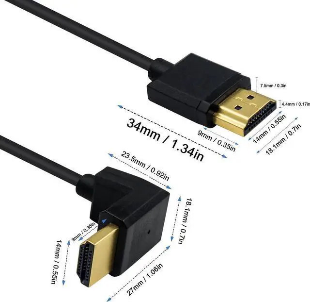 Alt view image 5 of 7 - 4K 90 Degree Up Angled HDMI Cable 6inch/15cm, Ultra Thin HDMI 2.0 Male to Male Cord for 3D 4K Ultra HD TV Stick TV Monitor Laptop