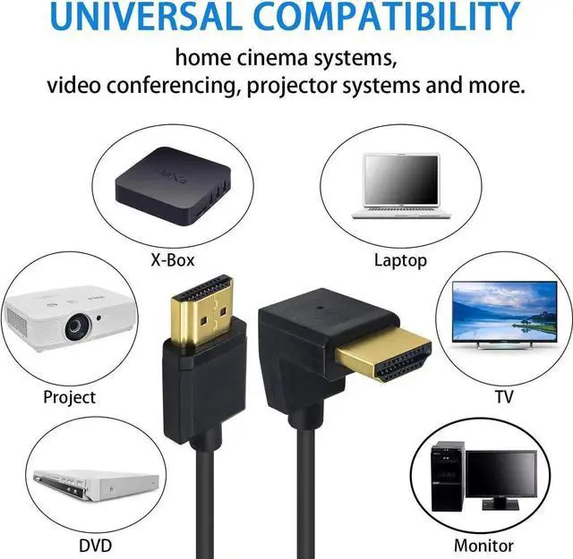 Alt view image 7 of 7 - 4K 90 Degree Up Angled HDMI Cable 6inch/15cm, Ultra Thin HDMI 2.0 Male to Male Cord for 3D 4K Ultra HD TV Stick TV Monitor Laptop
