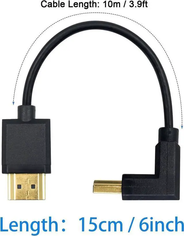 Alt view image 2 of 7 - 4K 90 Degree Up Angled HDMI Cable 6inch/15cm, Ultra Thin HDMI 2.0 Male to Male Cord for 3D 4K Ultra HD TV Stick TV Monitor Laptop