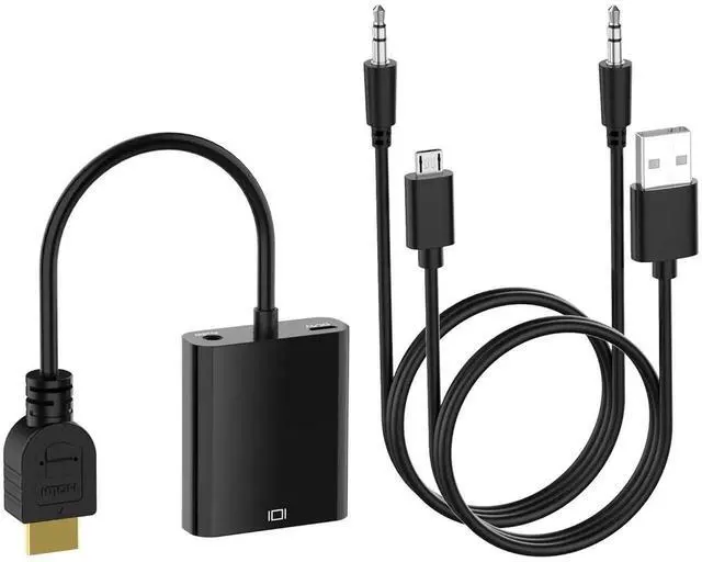 Alt view image 3 of 7 - 10-Pack Active HDMI to VGA Adapter with Audio, Gold-Plated Male to Female Converter, Micro USB Power & 3.5mm Audio Cable, Black for PS4, MacBook, PC, Monitor, Projector