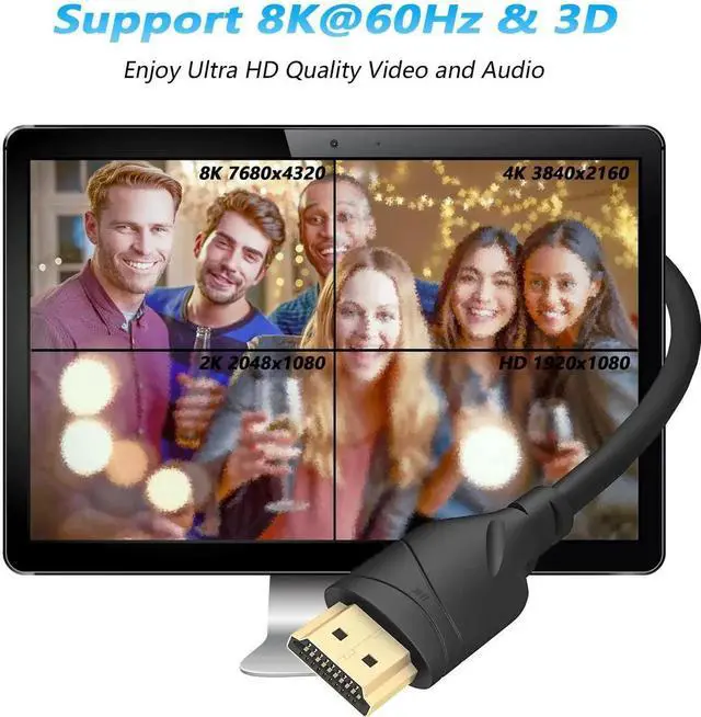 Alt view image 6 of 7 - 8K@60Hz HDMI 2.1 Cable 6.6FT, Ultra High Speed HDMI Cord, Supports 4K@120Hz 144Hz, HDCP, HDR 10 for HDTV, PC, Laptop, PS4/5, Xbox
