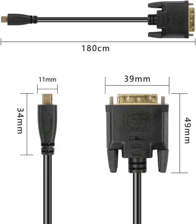 Alt view image 3 of 7 - 1.8M Micro HDMI to DVI-D Adapter Cable, Micro HDMI Male to DVI-D Male Video Converter Cord for Monitor, Projector, Camera, Laptop, Tablet