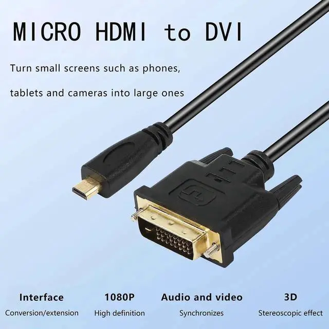 Alt view image 5 of 7 - 1.8M Micro HDMI to DVI-D Adapter Cable, Micro HDMI Male to DVI-D Male Video Converter Cord for Monitor, Projector, Camera, Laptop, Tablet