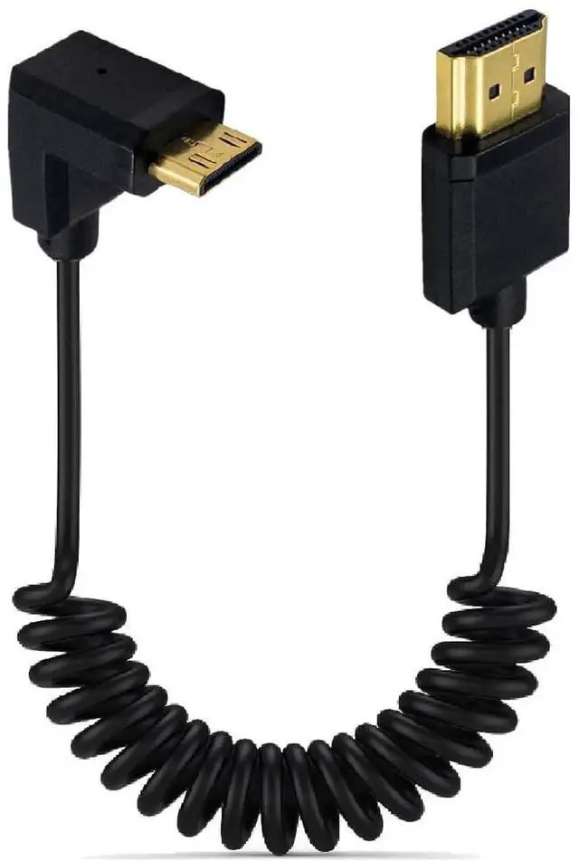 Main image of 3.9Ft Mini HDMI to HDMI Coiled Cable, Up Angle Mini HDMI 2.0 Male to HDMI 2.0 Male, 4K@60Hz 18Gbps High Speed Spiral Spring Cord