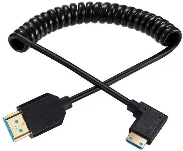 Main image of Mini HDMI to HDMI Coiled Cable 90° Right Angle 8K, 2.1V 8K@60Hz 4K@120Hz Spring Cord 1.2M/4FT for Tablet, Graphics Card, Camera, Laptop, Monitor, HDTV