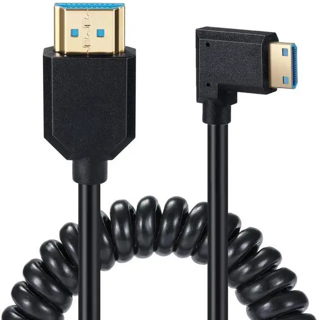 Alt view image 2 of 7 - Mini HDMI to HDMI Coiled Cable 90° Right Angle 8K, 2.1V 8K@60Hz 4K@120Hz Spring Cord 1.2M/4FT for Tablet, Graphics Card, Camera, Laptop, Monitor, HDTV