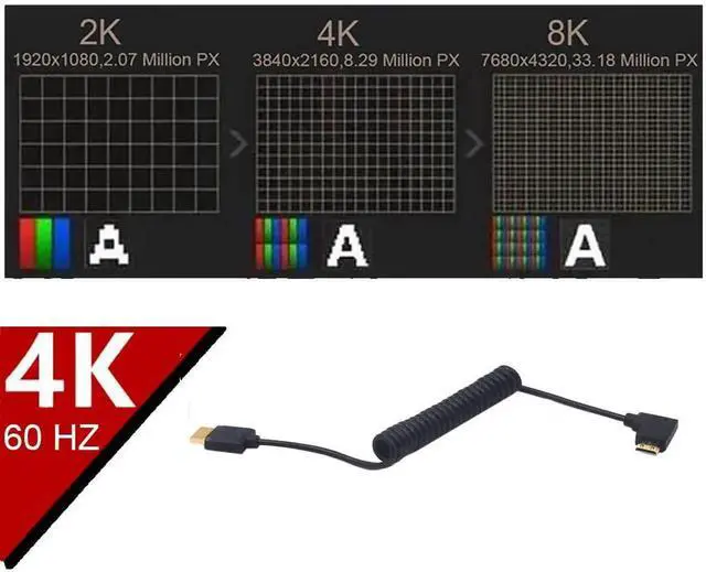 Alt view image 2 of 5 - 3.9Ft Mini HDMI to HDMI Coiled Cable, Left Angle Mini HDMI 2.0 Male to HDMI 2.0 Male, 4K@60Hz 18Gbps High Speed Spiral Spring Cord