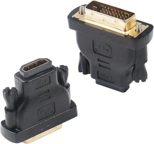 Main image of Bidirectional DVI-D to HDMI Male to Female Adapter Gold-Plated Connector 2 Pack for PC Laptop TV Monitor Projector