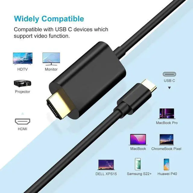 Alt view image 7 of 7 - USB C to HDMI Cable 6FT 4K@60Hz High-Speed Type-C to HDMI Cord Thunderbolt 3/4 Compatible for MacBook Pro Air iPad Pro Chromebook iMac XPS 17 Galaxy S23