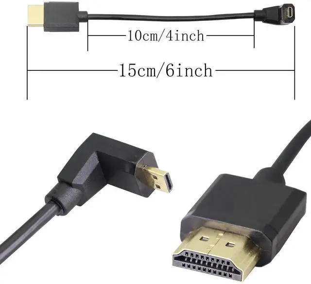 Alt view image 6 of 7 - 90° Upward Angle Micro HDMI to HDMI Cable 15CM 4K@60Hz Type D to Type A Adapter for Camera Camcorder Tablet Monitor