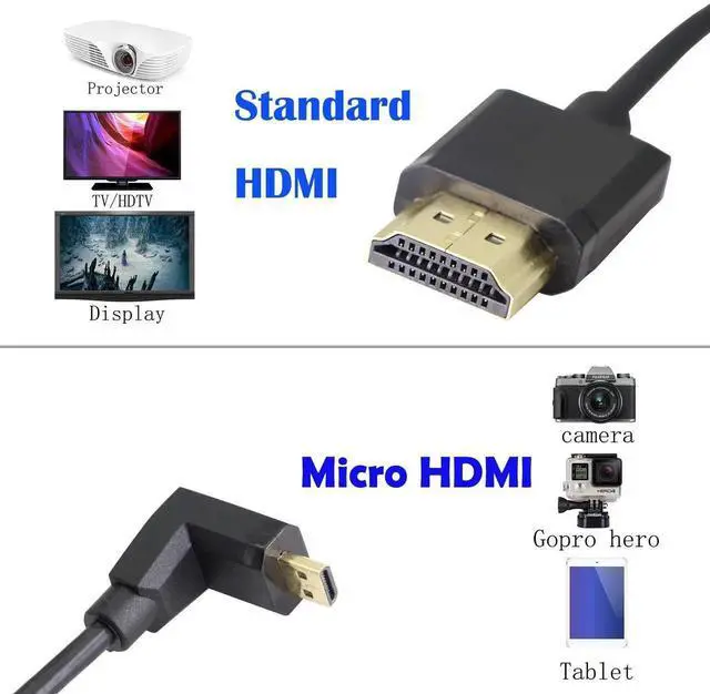 Alt view image 7 of 7 - 90° Upward Angle Micro HDMI to HDMI Cable 15CM 4K@60Hz Type D to Type A Adapter for Camera Camcorder Tablet Monitor