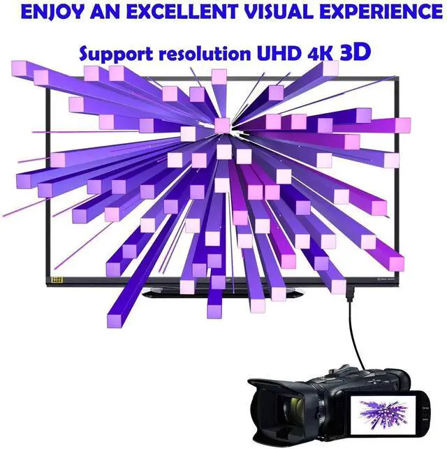 Alt view image 4 of 7 - 90° Upward Angle Micro HDMI to HDMI Cable 15CM 4K@60Hz Type D to Type A Adapter for Camera Camcorder Tablet Monitor