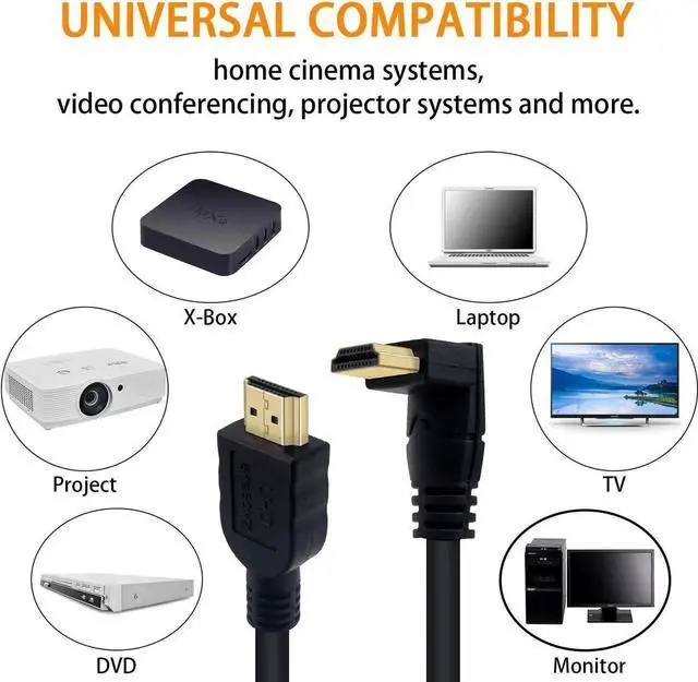 Alt view image 6 of 7 - 90° Down Angle 8K HDMI 2.1 Cable 2FT Male to Male 48Gbps High Speed Cord for TV PS5 PS4 Xbox Monitor Projector