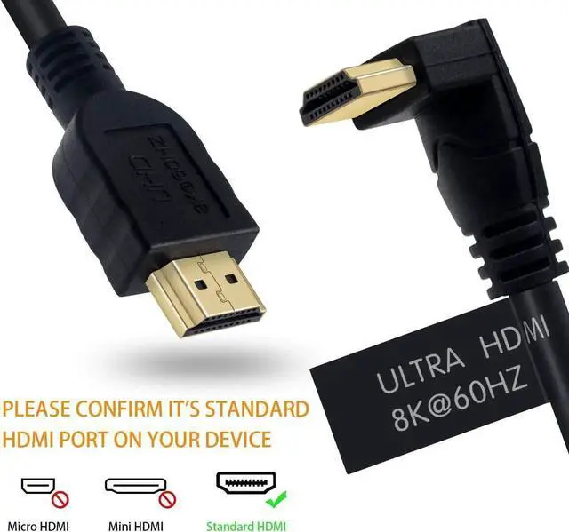 Alt view image 4 of 7 - 90° Down Angle 8K HDMI 2.1 Cable 2FT Male to Male 48Gbps High Speed Cord for TV PS5 PS4 Xbox Monitor Projector