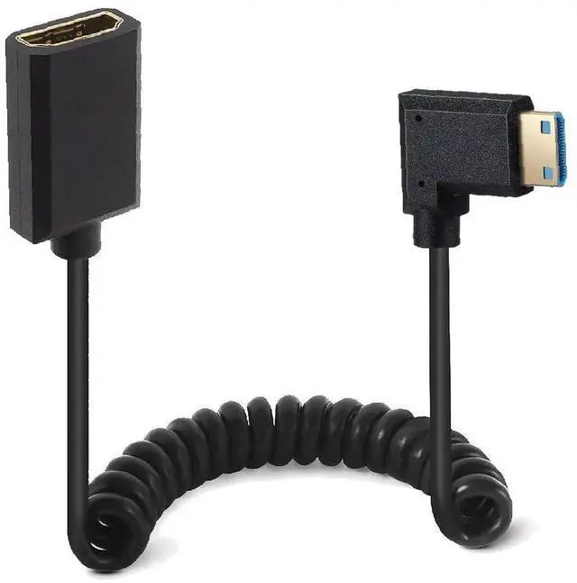 Main image of 4FT Right Angle Mini HDMI to HDMI Coiled Extension Cable 8K@60Hz HDMI 2.1 Male to Female 48Gbps Spiral Spring Cord for Camera Laptop Monitor Projector