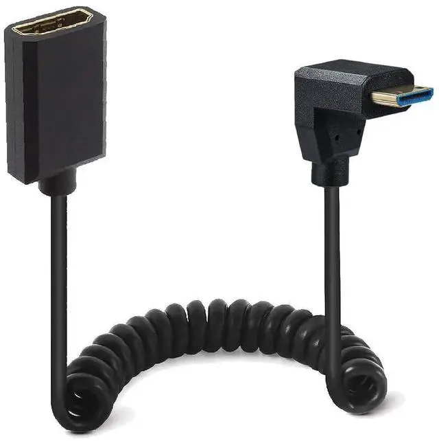 Main image of 4FT Down Angle Mini HDMI to HDMI Coiled Extension Cable 8K@60Hz HDMI 2.1 Male to Female 48Gbps Spiral Spring Cord for Camera Laptop Monitor Projector