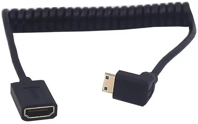Alt view image 6 of 6 - 4FT Down Angle Mini HDMI to HDMI Coiled Extension Cable 8K@60Hz HDMI 2.1 Male to Female 48Gbps Spiral Spring Cord for Camera Laptop Monitor Projector