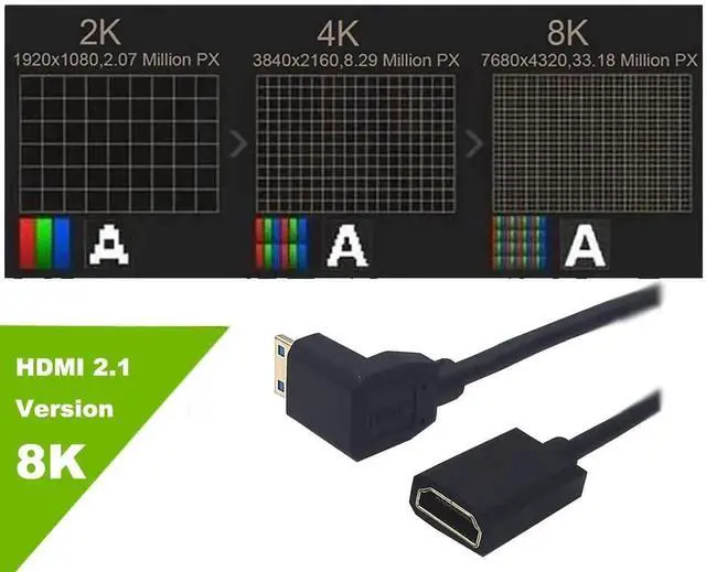 Alt view image 3 of 6 - 4FT Down Angle Mini HDMI to HDMI Coiled Extension Cable 8K@60Hz HDMI 2.1 Male to Female 48Gbps Spiral Spring Cord for Camera Laptop Monitor Projector