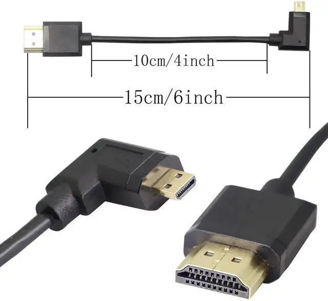 Alt view image 3 of 7 - 90° Right Angle Micro HDMI to HDMI Cable 15CM 4K@60Hz Type D to Type A Adapter with ARC Ethernet 3D for Camera Camcorder Tablet Monitor