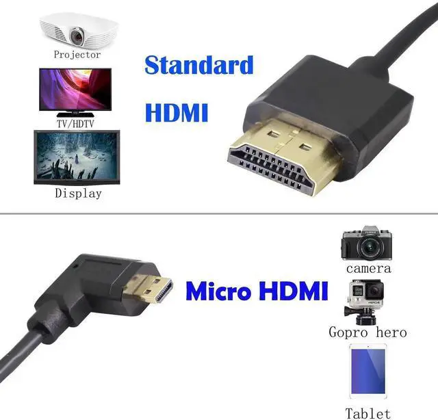 Alt view image 6 of 7 - 90° Right Angle Micro HDMI to HDMI Cable 15CM 4K@60Hz Type D to Type A Adapter with ARC Ethernet 3D for Camera Camcorder Tablet Monitor