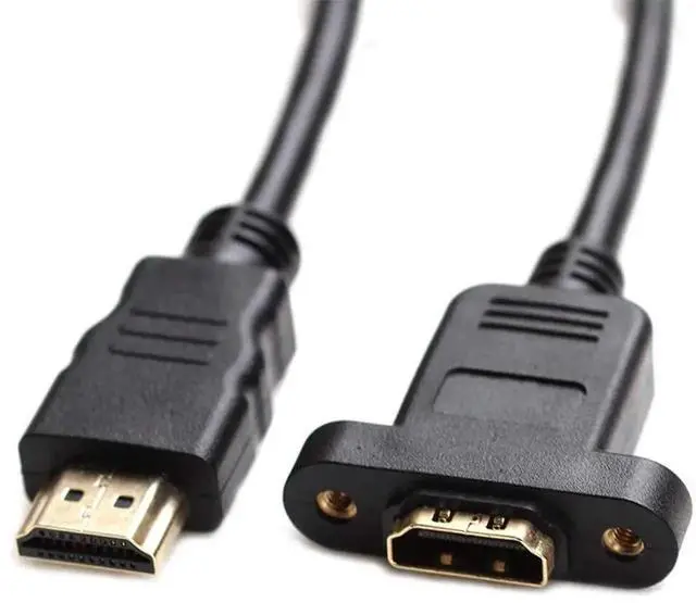 Main image of 2FT HDMI Extension Cable Male to Female with Screw Nut Panel Mount High Speed Gold-Plated HDMI Extender Cord Black