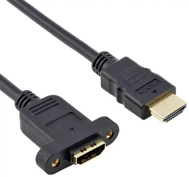 Alt view image 2 of 7 - 2FT HDMI Extension Cable Male to Female with Screw Nut Panel Mount High Speed Gold-Plated HDMI Extender Cord Black
