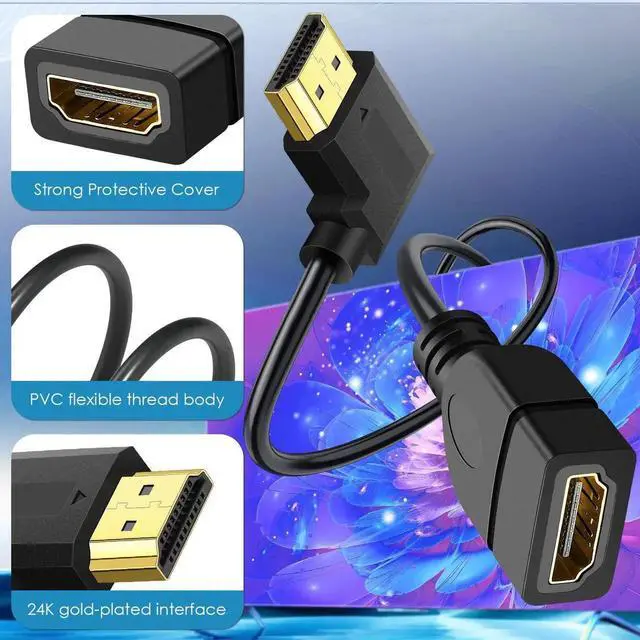 Alt view image 3 of 7 - 90° Left Angle HDMI Extension Cable 1.5FT 4K Male to Female Extender Cord for HDTV Monitor Laptop Projector