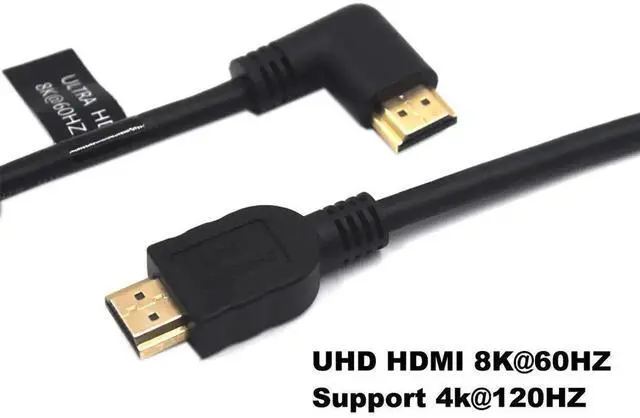 Alt view image 3 of 7 - 2FT 48Gbps HDMI 2.1 Cable 8K@60Hz Straight Male to Left Angle Male High Speed Cord for Xbox PS4 PS5 Switch TV