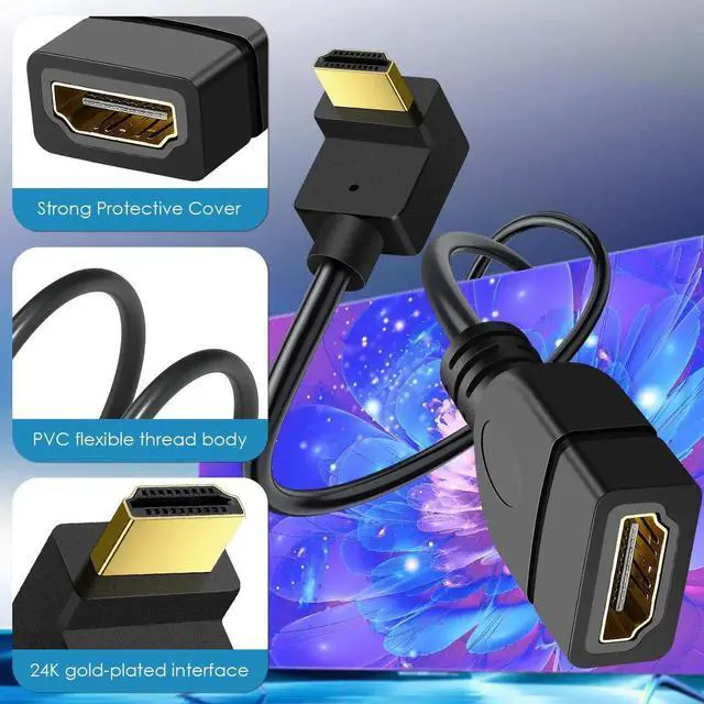 Alt view image 6 of 7 - 1.5FT 90° Down Angle HDMI Extension Cable 4K Male to Female Extender Cord for HDTV Laptop Monitor Projector