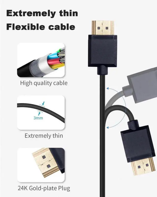 Alt view image 3 of 7 - Short Mini HDMI to HDMI Cable 3.3FT/100cm, Ultra Slim/Flexible Soft Mini HDMI Male to HDMI Male Supports High-Speed 4K@60Hz, 3D, 18Gbps, 1080P for Projector, Monitor, Camcorde