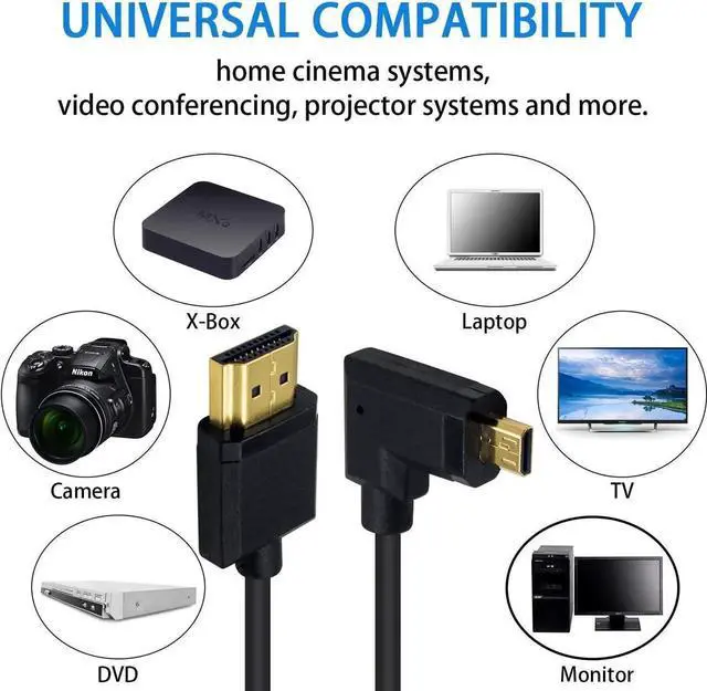 Alt view image 7 of 7 - Micro HDMI to HDMI Adapter Cable - Extreme Thin Left Angle 6 inch/ 15cm for 1080P, 4K, UltraHD, 3D, Ethernet