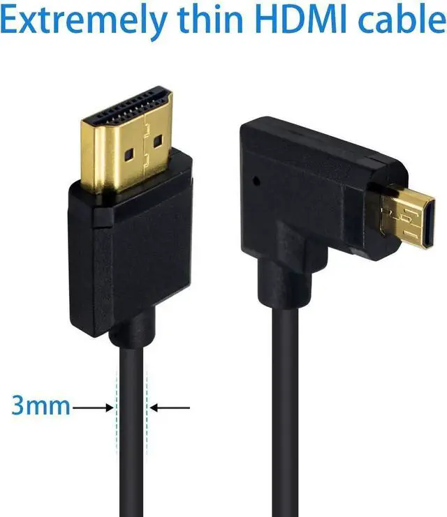 Alt view image 2 of 7 - Micro HDMI to HDMI Adapter Cable - Extreme Thin Left Angle 6 inch/ 15cm for 1080P, 4K, UltraHD, 3D, Ethernet