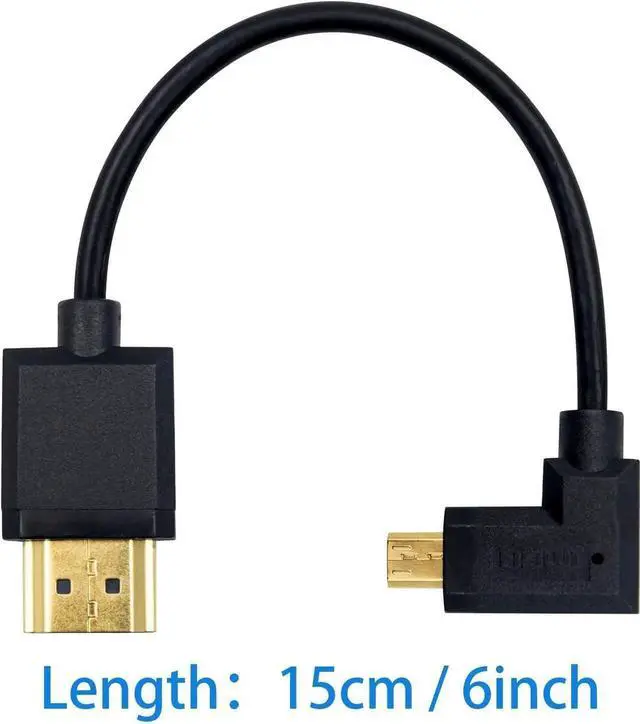 Alt view image 5 of 7 - Micro HDMI to HDMI Adapter Cable - Extreme Thin Left Angle 6 inch/ 15cm for 1080P, 4K, UltraHD, 3D, Ethernet