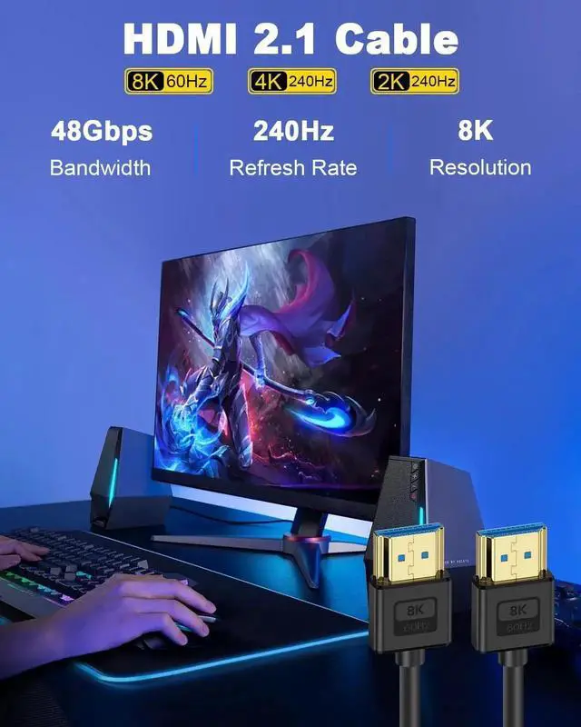 Alt view image 2 of 7 - 1FT/0.3M Ultra Soft Silicone HDMI 2.1 Cable 8K@60Hz Hyper Flexible Thin HDMI Cord for Camera Camcorder Gimbal PS5 Monitor