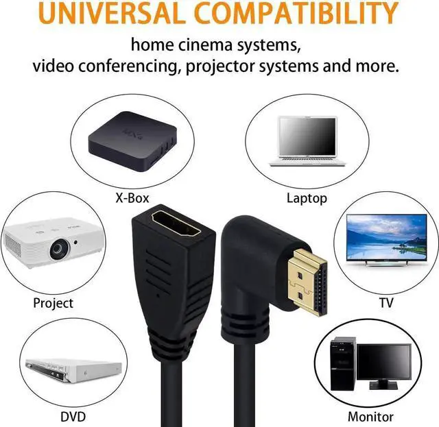 Alt view image 2 of 7 - 8K HDMI 2.1 Extension Cable 90 Degree Right Angle Male to Female 2FT Support 48Gbps 8K@60Hz 4K@120Hz 3D HDR for Laptop PC TV PS5
