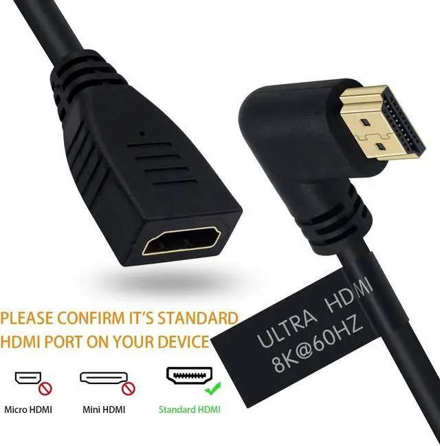 Alt view image 5 of 7 - 8K HDMI 2.1 Extension Cable 90 Degree Right Angle Male to Female 2FT Support 48Gbps 8K@60Hz 4K@120Hz 3D HDR for Laptop PC TV PS5