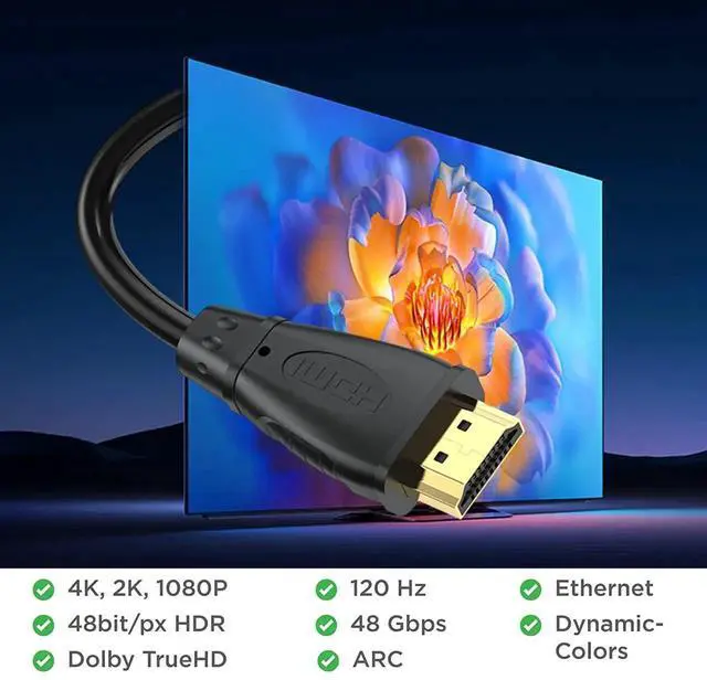 Alt view image 2 of 7 - 1ft Short HDMI Cable 2-Pack 4K UHD HDMI Male to Male Cord ARC CL3 Rated for Laptop Soundbar Monitor PS5 PS4 Xbox One Fire TV
