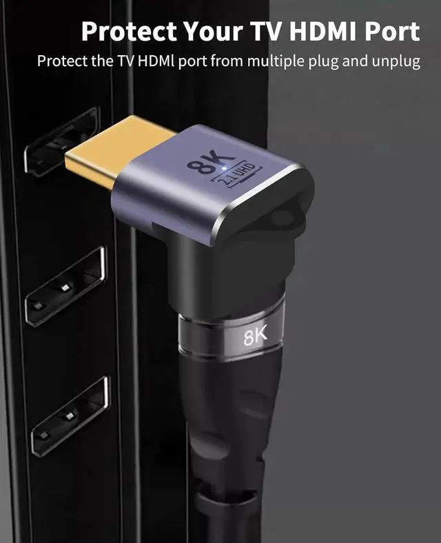 Alt view image 3 of 7 - 90 Degree HDMI 2.1 Adapter 8K@60Hz 48Gbps, Up & Down Angle Extension Connector with LED Indicator for TV Stick Roku Xbox PS5 (2 Pack)