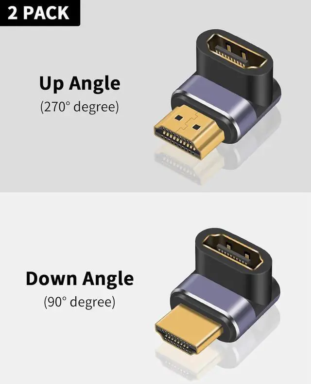 Alt view image 2 of 7 - 90 Degree HDMI 2.1 Adapter 8K@60Hz 48Gbps, Up & Down Angle Extension Connector with LED Indicator for TV Stick Roku Xbox PS5 (2 Pack)