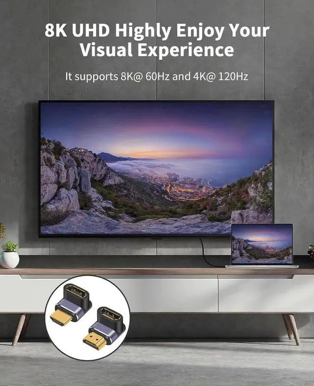 Alt view image 6 of 7 - 90 Degree HDMI 2.1 Adapter 8K@60Hz 48Gbps, Up & Down Angle Extension Connector with LED Indicator for TV Stick Roku Xbox PS5 (2 Pack)